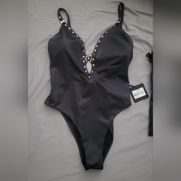 NWT Honey Birdette EIVISSA Black & Gold Studded One Piece Swimsuit Medium 🖤 - Picture 2 of 6